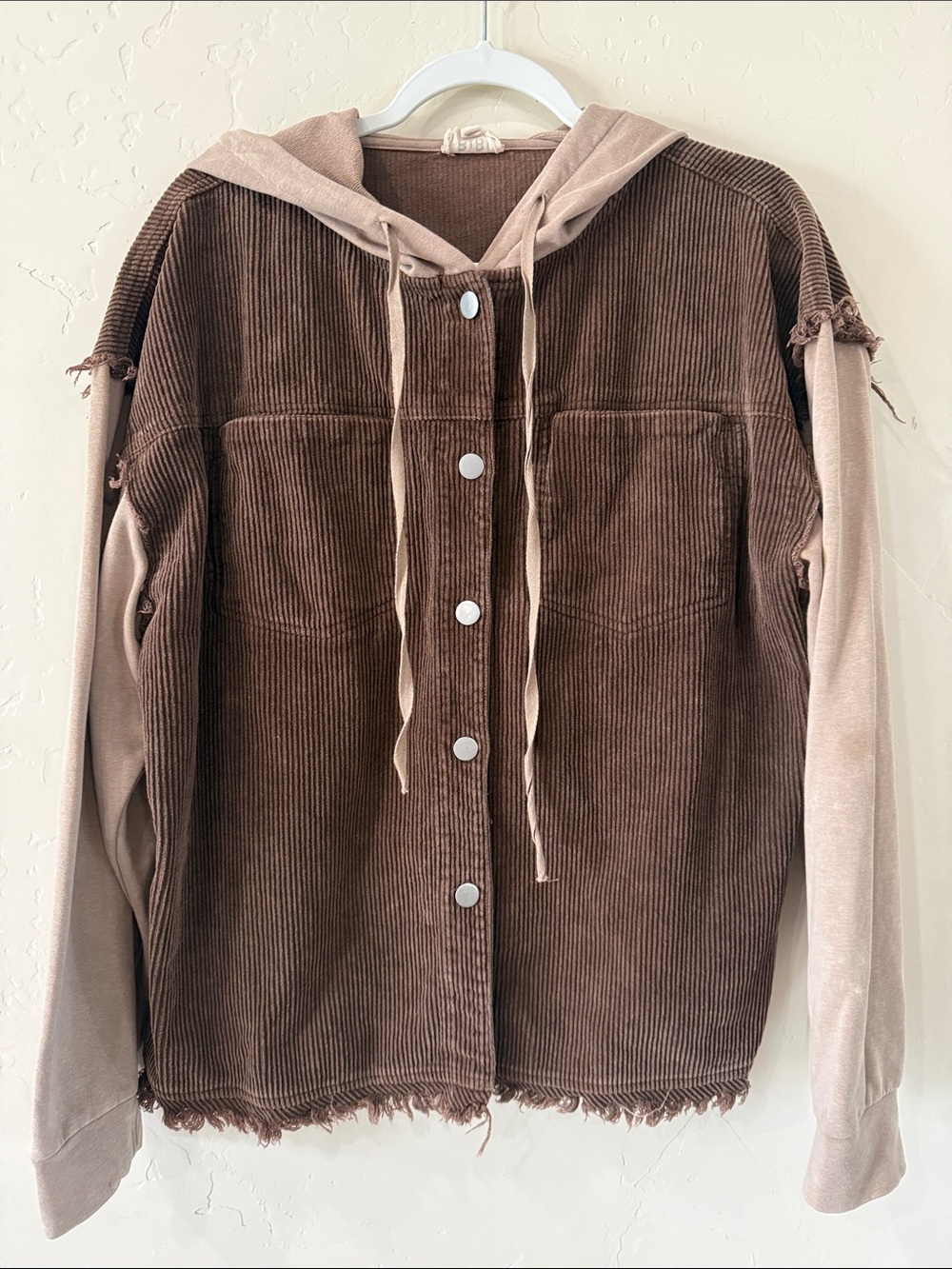 BiBi Brown Corduroy Bomber Jacket with Beige Hoodie